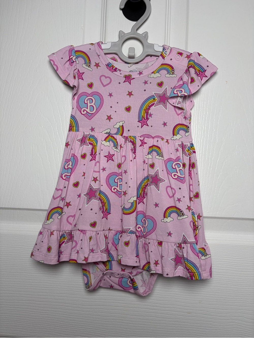 Posh Peanut x Barbie Pink Rainbow Bodysuit Twirl Dress 6-12M EUC